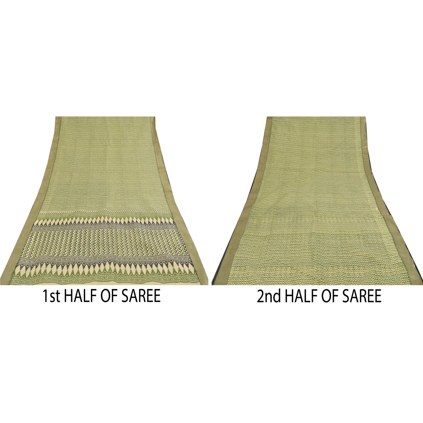 Sanskriti Vintage Green Cotton Sarees Craft Printed Golden Border Sari Fabric
