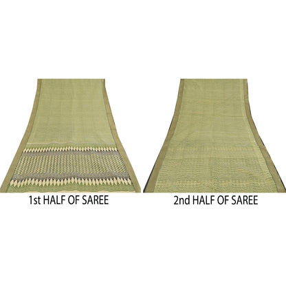 Sanskriti Vintage Green Cotton Sarees Craft Printed Golden Border Sari Fabric