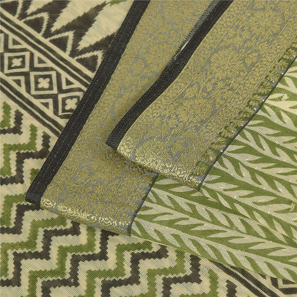Sanskriti Vintage Green Cotton Sarees Craft Printed Golden Border Sari Fabric