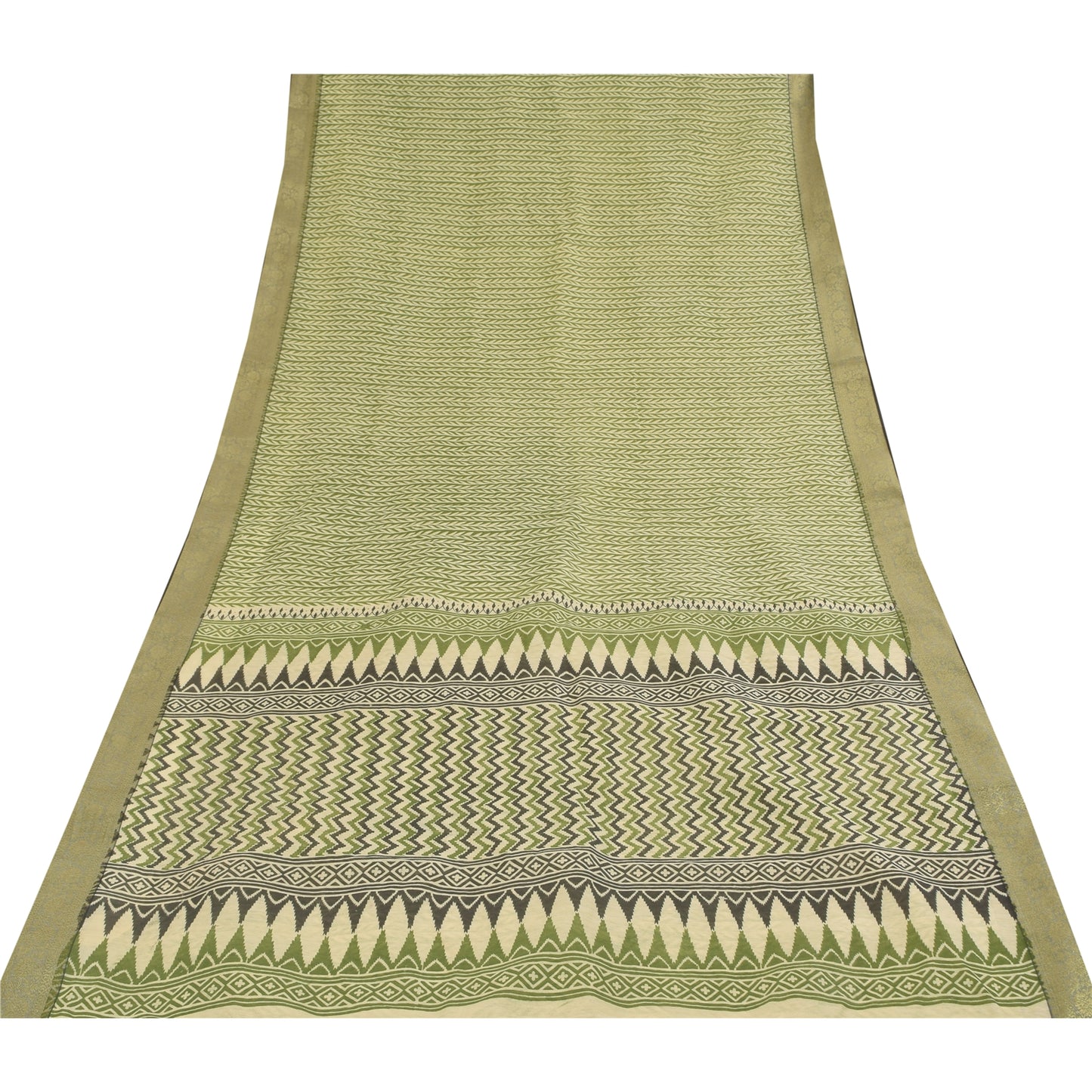 Sanskriti Vintage Green Cotton Sarees Craft Printed Golden Border Sari Fabric