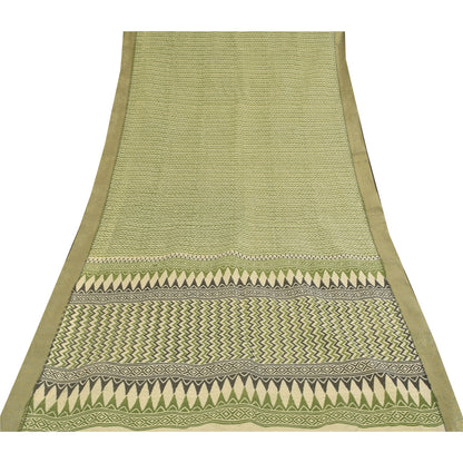 Sanskriti Vintage Green Cotton Sarees Craft Printed Golden Border Sari Fabric
