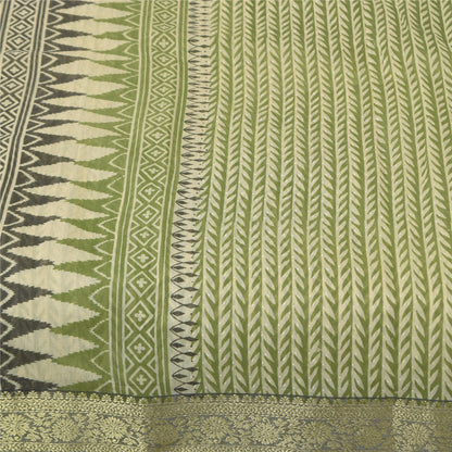Sanskriti Vintage Green Cotton Sarees Craft Printed Golden Border Sari Fabric