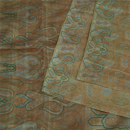 Sanskriti Vintage Sarees Brown Saree 100% Pure Silk Printed Floral Sustainable Fabric Sari