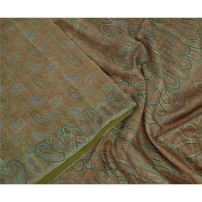 Sanskriti Vintage Sarees Brown Saree 100% Pure Silk Printed Floral Sustainable Fabric Sari