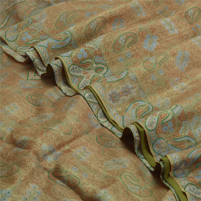 Sanskriti Vintage Sarees Brown Saree 100% Pure Silk Printed Floral Sustainable Fabric Sari