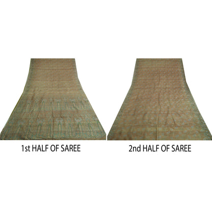 Sanskriti Vintage Sarees Brown Saree 100% Pure Silk Printed Floral Sustainable Fabric Sari