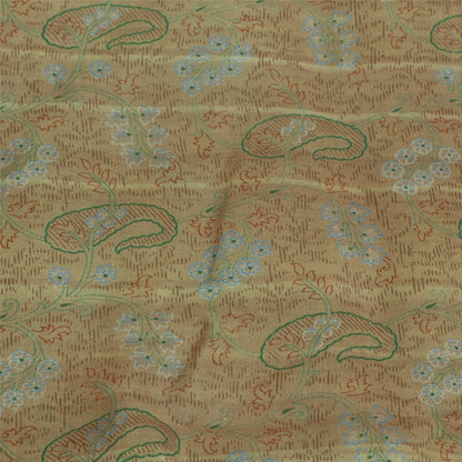 Sanskriti Vintage Sarees Brown Saree 100% Pure Silk Printed Floral Sustainable Fabric Sari