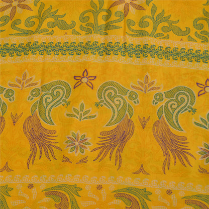 Sanskriti Vintage Yellow Indian Sari Art Silk Printed Craft Sarees 5 Yard Fabric