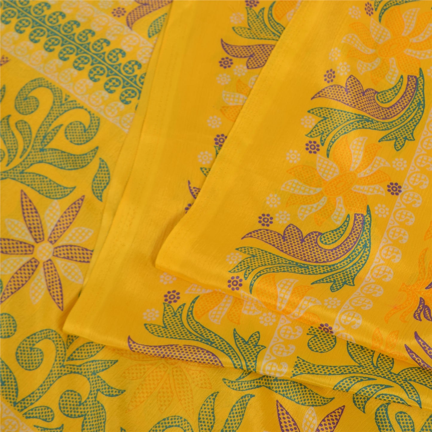 Sanskriti Vintage Yellow Indian Sari Art Silk Printed Craft Sarees 5 Yard Fabric
