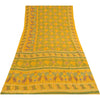 Sanskriti Vintage Yellow Indian Sari Art Silk Printed Craft Sarees 5 Yard Fabric