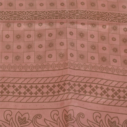 Sanskriti Vintage Peach Sari Art Silk Printed Sarees 5 yard Paisley Craft Fabric