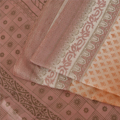 Sanskriti Vintage Peach Sari Art Silk Printed Sarees 5 yard Paisley Craft Fabric