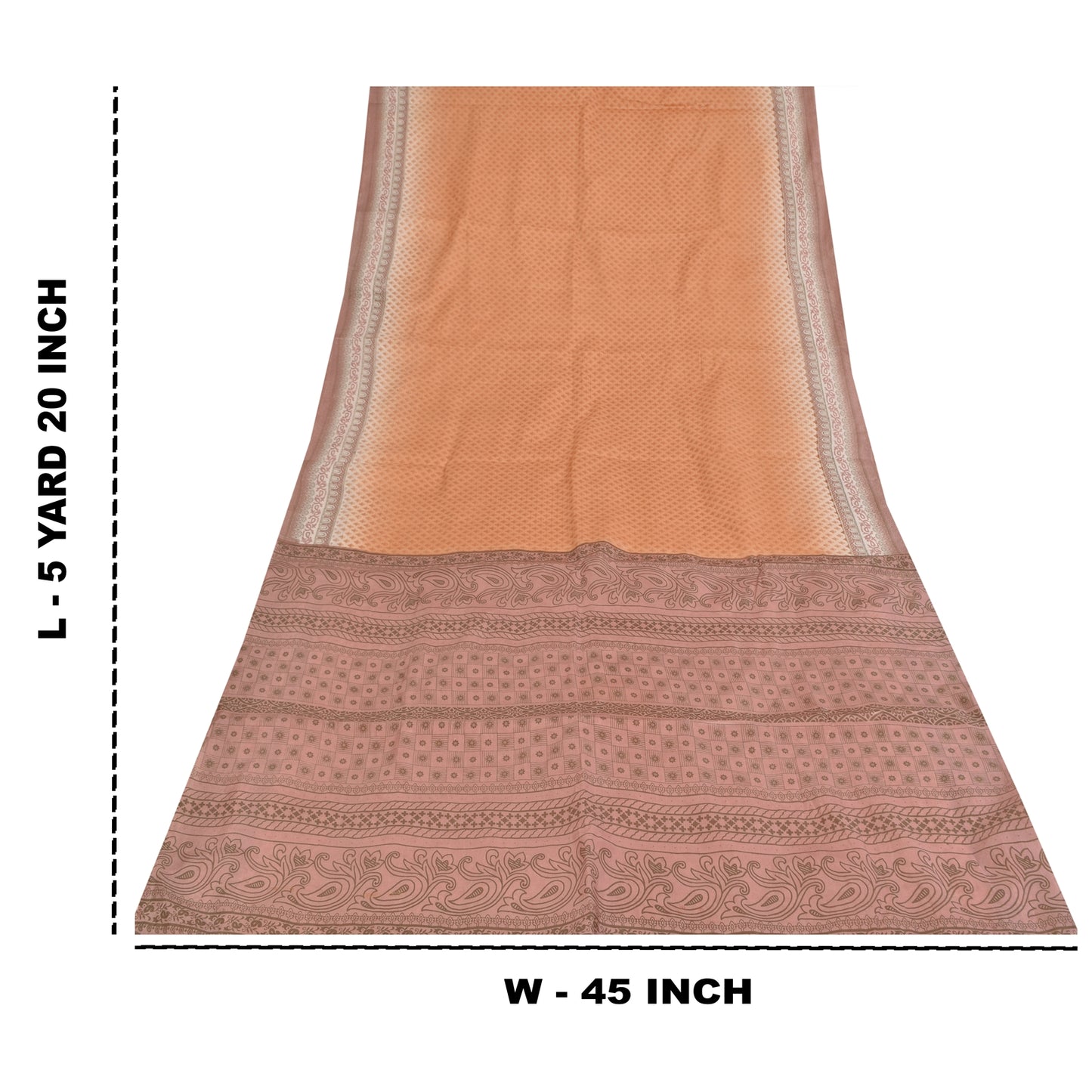 Sanskriti Vintage Peach Sari Art Silk Printed Sarees 5 yard Paisley Craft Fabric