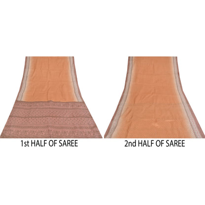 Sanskriti Vintage Peach Sari Art Silk Printed Sarees 5 yard Paisley Craft Fabric