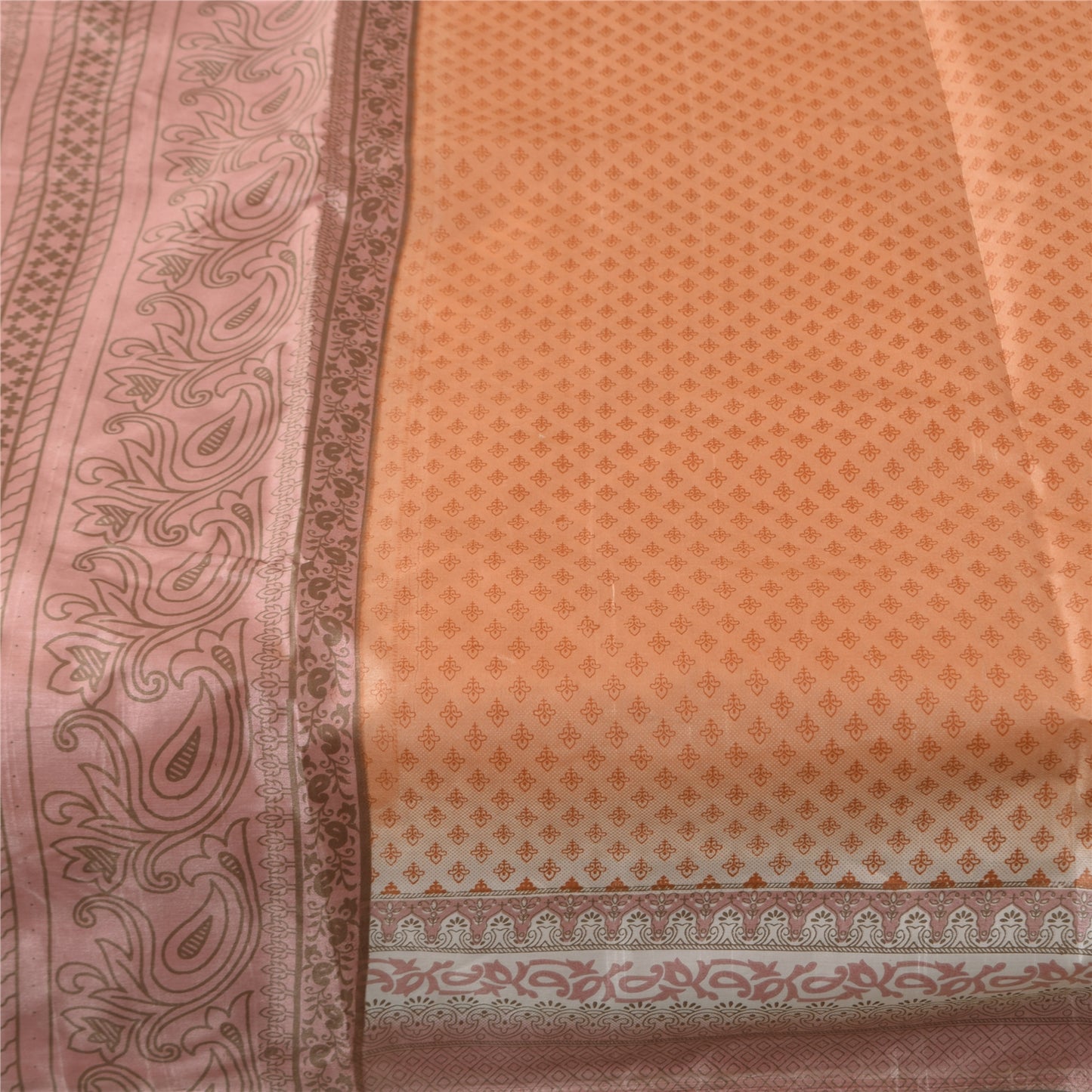 Sanskriti Vintage Peach Sari Art Silk Printed Sarees 5 yard Paisley Craft Fabric