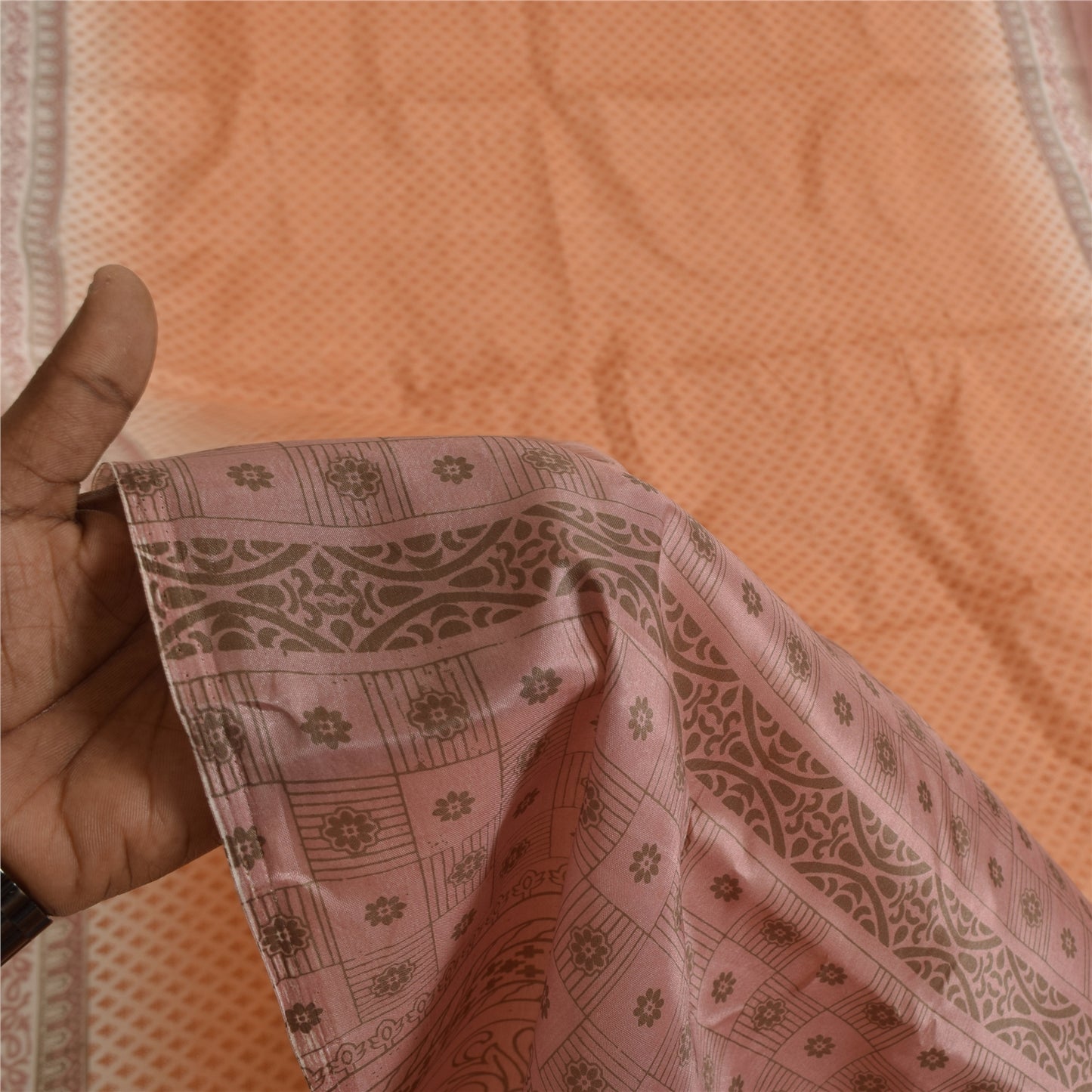 Sanskriti Vintage Peach Sari Art Silk Printed Sarees 5 yard Paisley Craft Fabric