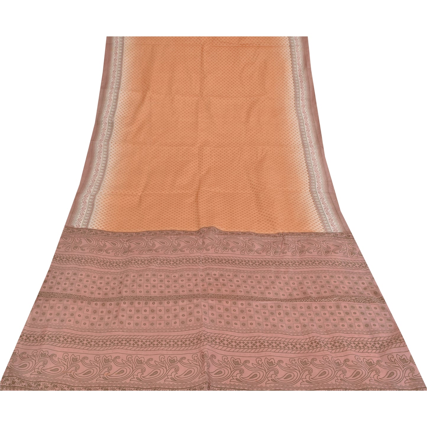 Sanskriti Vintage Peach Sari Art Silk Printed Sarees 5 yard Paisley Craft Fabric