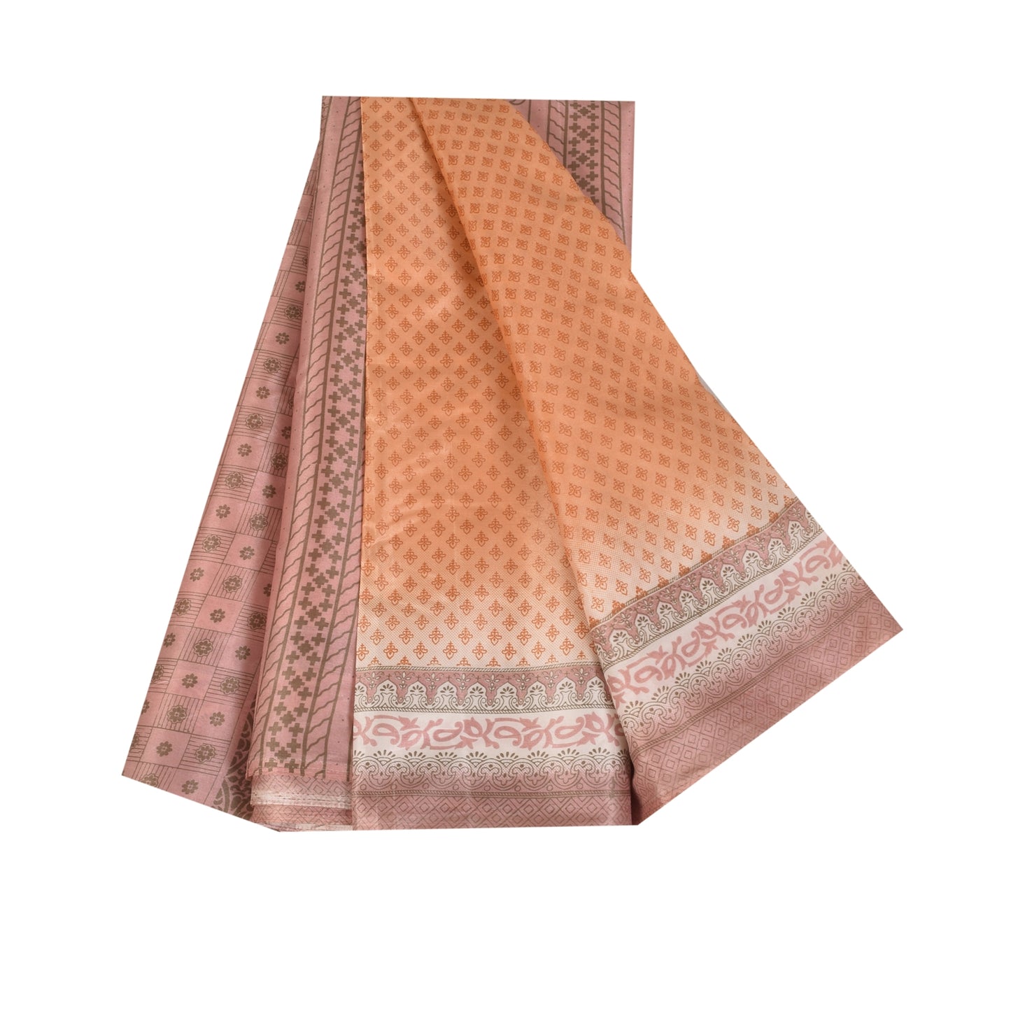 Sanskriti Vintage Peach Sari Art Silk Printed Sarees 5 yard Paisley Craft Fabric