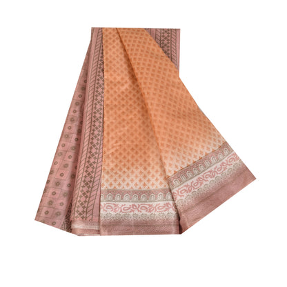 Sanskriti Vintage Peach Sari Art Silk Printed Sarees 5 yard Paisley Craft Fabric