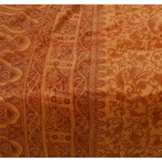 Sanskriti Vintage Orange Saree Blend Silk Printed Sari Craft 5 Yard Decor Fabric