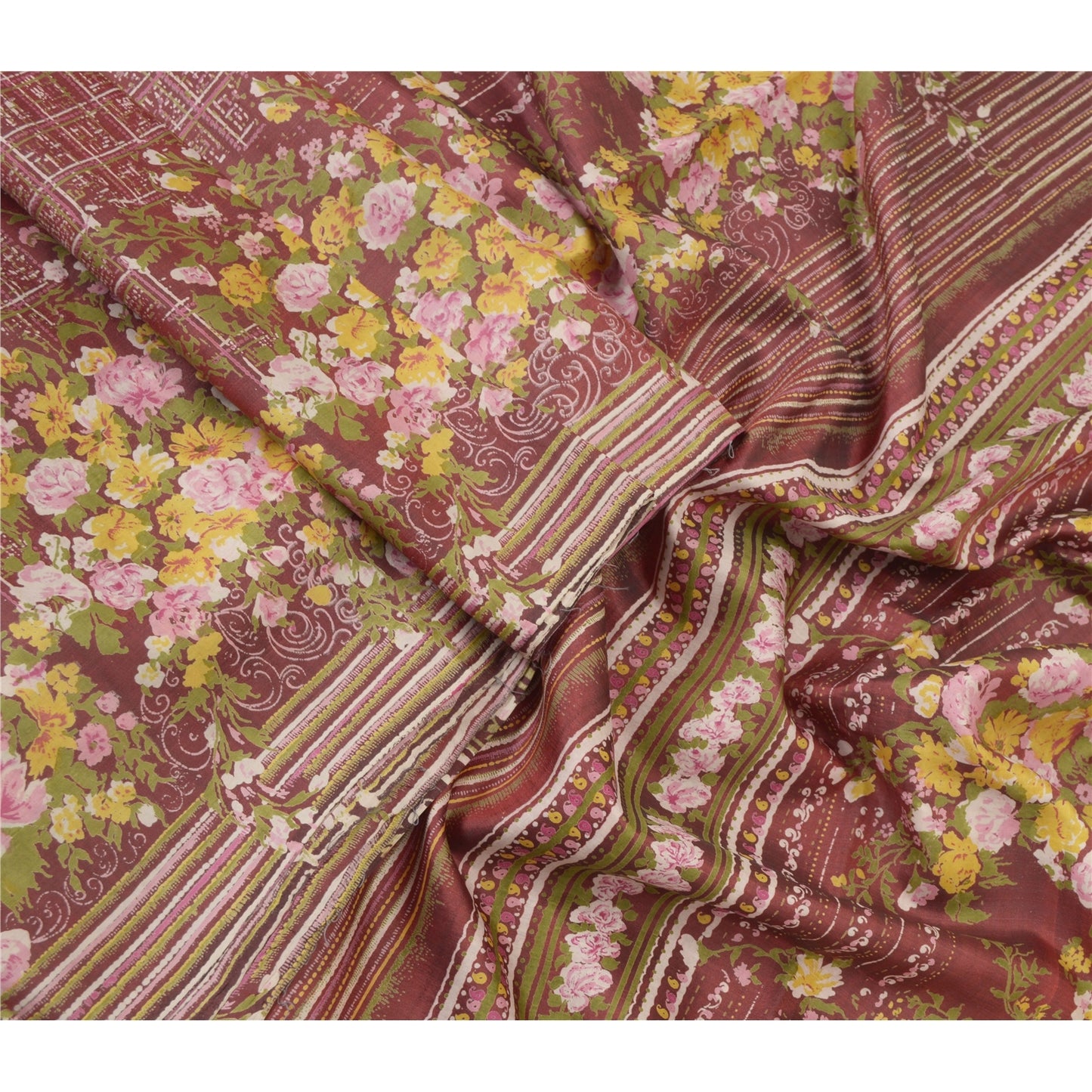 Sanskriti vintage Brick Red Sarees Pure Silk Print 5+Yd Soft & Lightweight Sari
