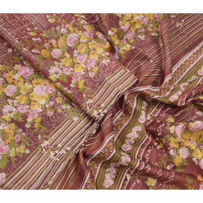 Sanskriti vintage Brick Red Sarees Pure Silk Print 5+Yd Soft & Lightweight Sari