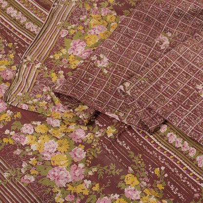 Sanskriti vintage Brick Red Sarees Pure Silk Print 5+Yd Soft & Lightweight Sari