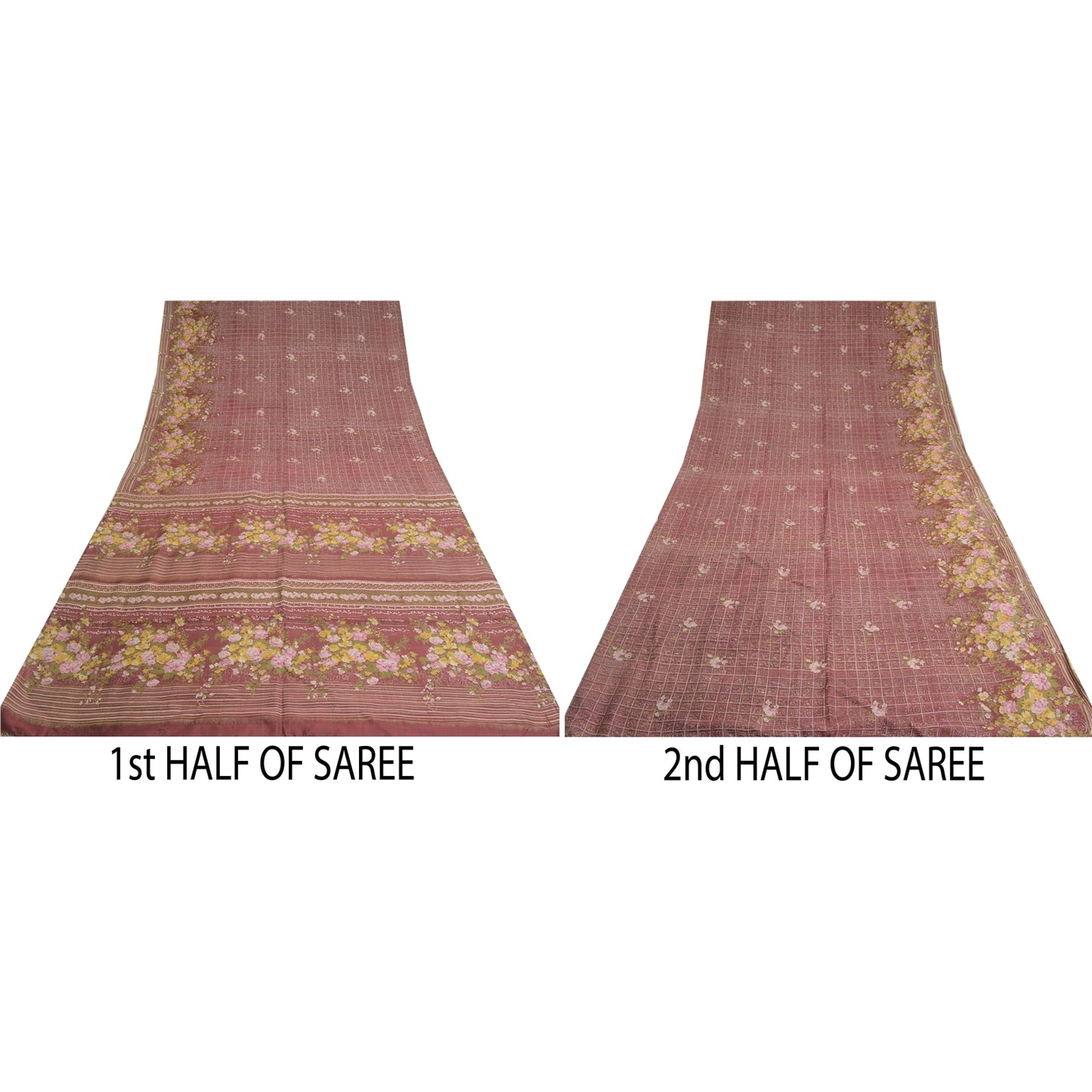 Sanskriti vintage Brick Red Sarees Pure Silk Print 5+Yd Soft & Lightweight Sari