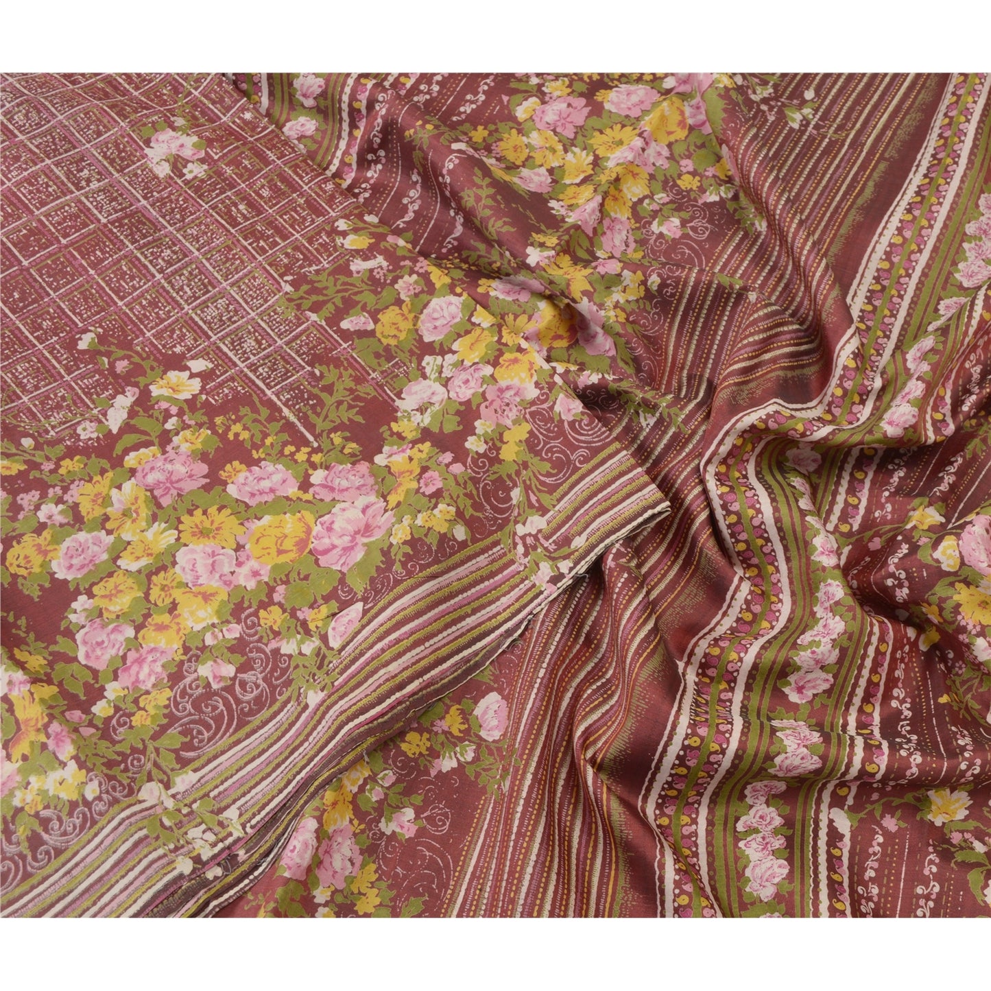 Sanskriti vintage Brick Red Sarees Pure Silk Print 5+Yd Soft & Lightweight Sari