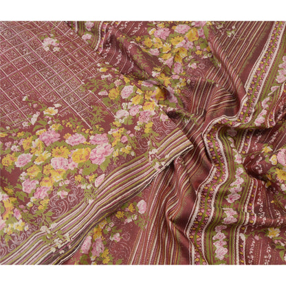 Sanskriti vintage Brick Red Sarees Pure Silk Print 5+Yd Soft & Lightweight Sari