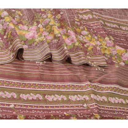 Sanskriti vintage Brick Red Sarees Pure Silk Print 5+Yd Soft & Lightweight Sari