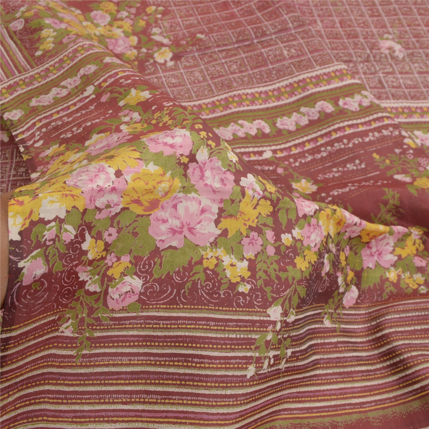 Sanskriti vintage Brick Red Sarees Pure Silk Print 5+Yd Soft & Lightweight Sari