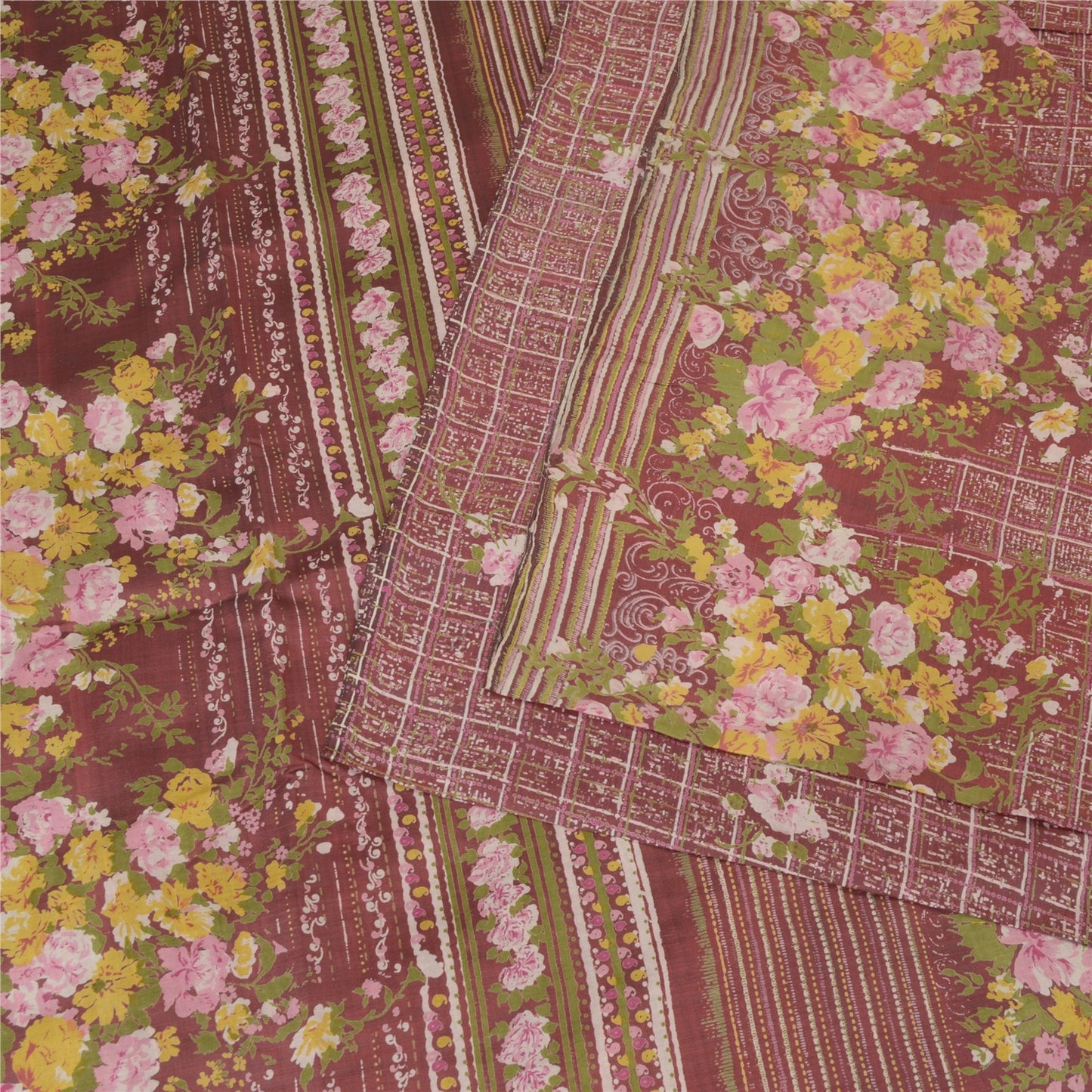 Sanskriti vintage Brick Red Sarees Pure Silk Print 5+Yd Soft & Lightweight Sari
