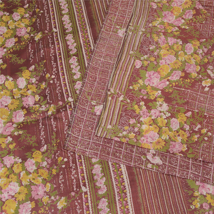 Sanskriti vintage Brick Red Sarees Pure Silk Print 5+Yd Soft & Lightweight Sari
