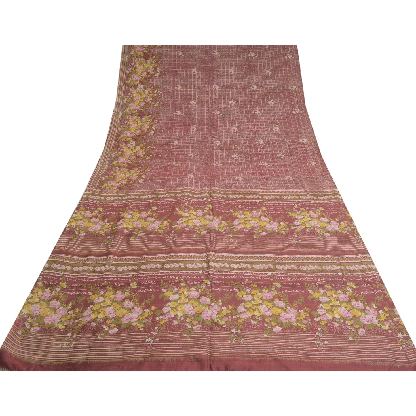 Sanskriti vintage Brick Red Sarees Pure Silk Print 5+Yd Soft & Lightweight Sari
