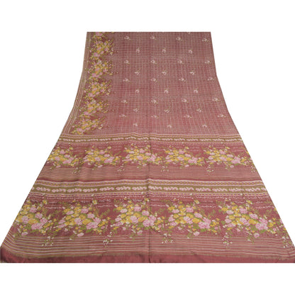 Sanskriti vintage Brick Red Sarees Pure Silk Print 5+Yd Soft & Lightweight Sari