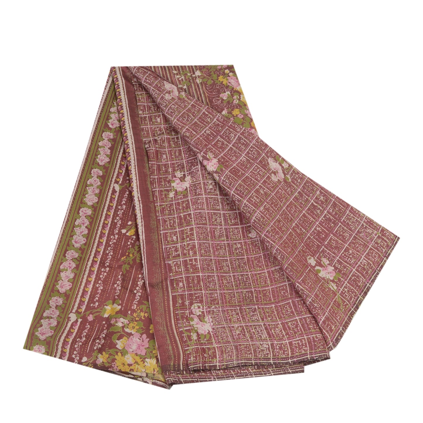 Sanskriti vintage Brick Red Sarees Pure Silk Print 5+Yd Soft & Lightweight Sari