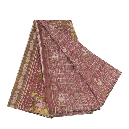 Sanskriti vintage Brick Red Sarees Pure Silk Print 5+Yd Soft & Lightweight Sari