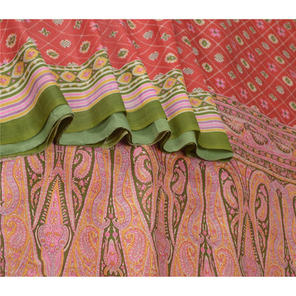 Sanskriti Vintage Red Sarees Pure Silk Print Sari Quilting Felting Craft Fabric