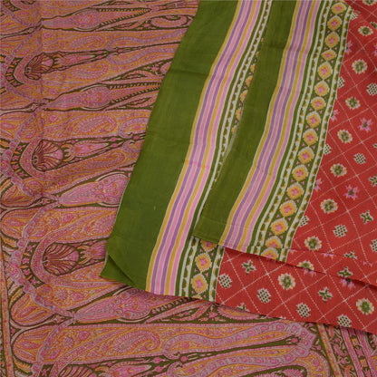 Sanskriti Vintage Red Sarees Pure Silk Print Sari Quilting Felting Craft Fabric