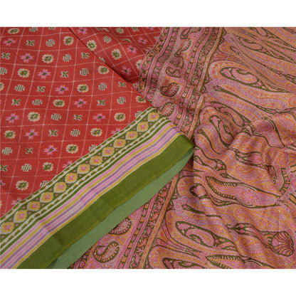Sanskriti Vintage Red Sarees Pure Silk Print Sari Quilting Felting Craft Fabric