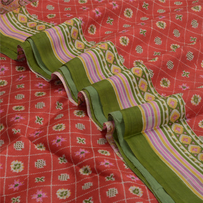 Sanskriti Vintage Red Sarees Pure Silk Print Sari Quilting Felting Craft Fabric