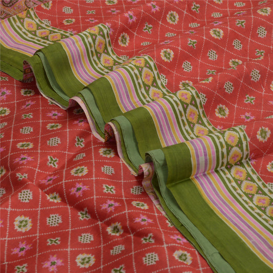 Sanskriti Vintage Red Sarees Pure Silk Print Sari Quilting Felting Craft Fabric