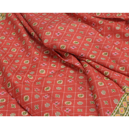 Sanskriti Vintage Red Sarees Pure Silk Print Sari Quilting Felting Craft Fabric