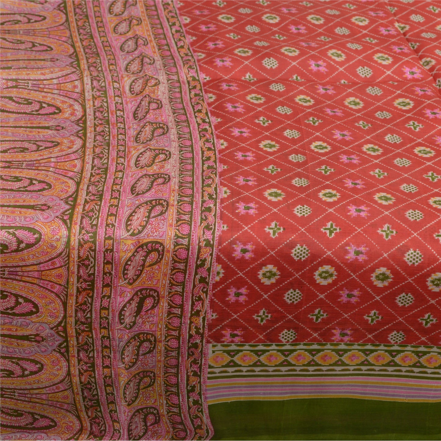 Sanskriti Vintage Red Sarees Pure Silk Print Sari Quilting Felting Craft Fabric