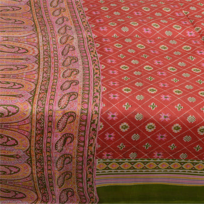Sanskriti Vintage Red Sarees Pure Silk Print Sari Quilting Felting Craft Fabric