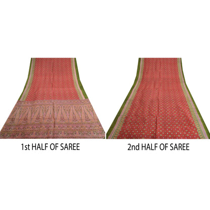 Sanskriti Vintage Red Sarees Pure Silk Print Sari Quilting Felting Craft Fabric