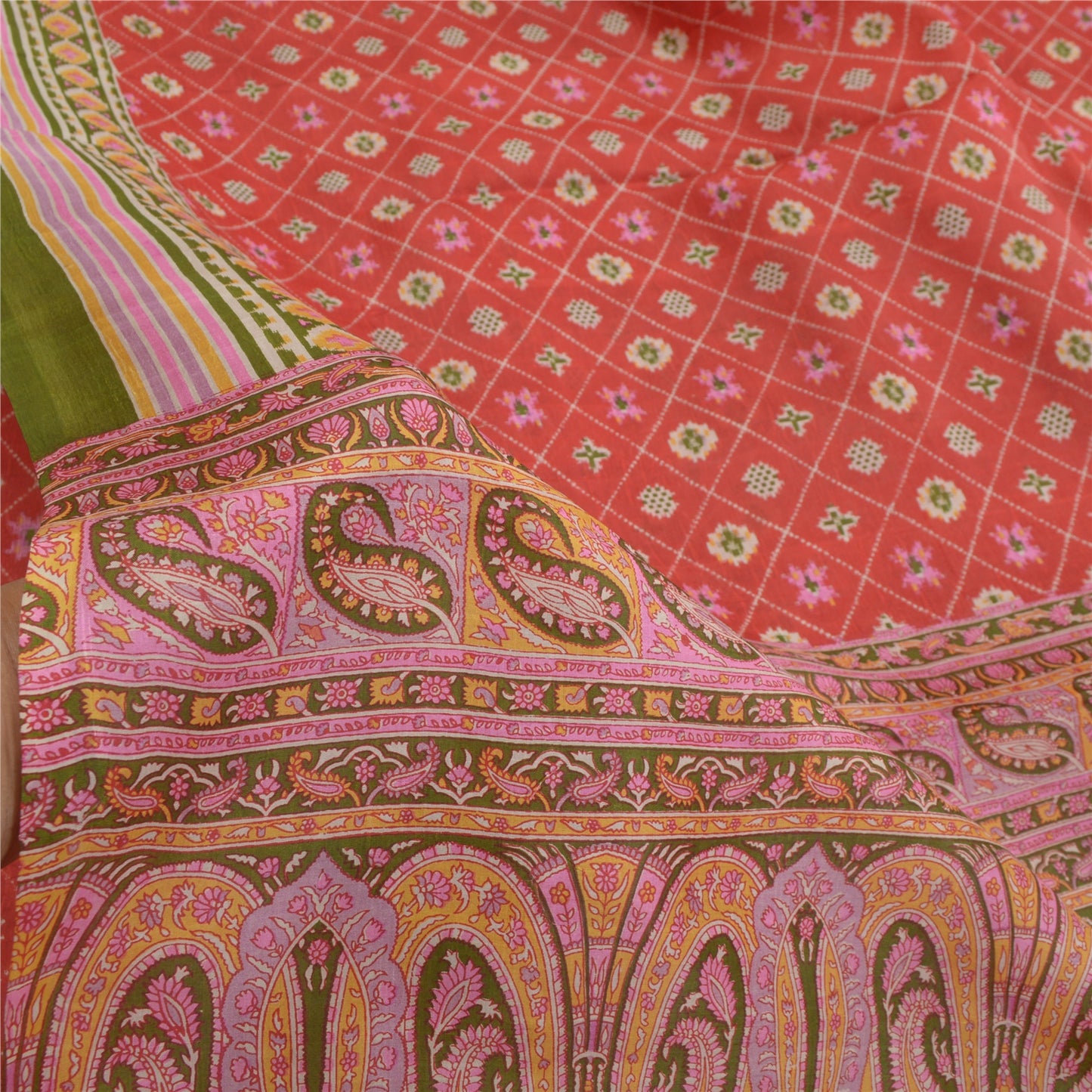 Sanskriti Vintage Red Sarees Pure Silk Print Sari Quilting Felting Craft Fabric