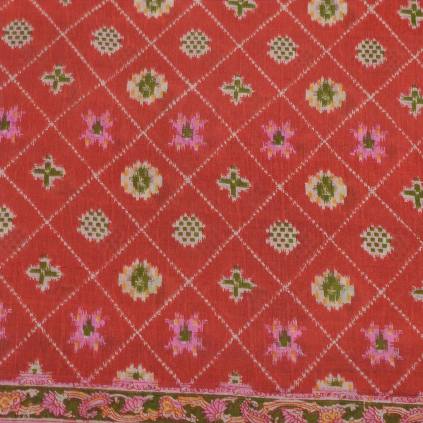 Sanskriti Vintage Red Sarees Pure Silk Print Sari Quilting Felting Craft Fabric