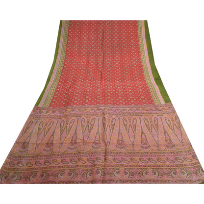 Sanskriti Vintage Red Sarees Pure Silk Print Sari Quilting Felting Craft Fabric